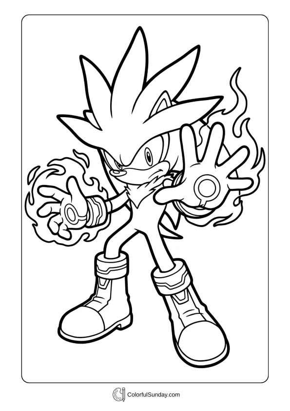 A coloring page of Silver from Sonic using psychic powers coloring sheet