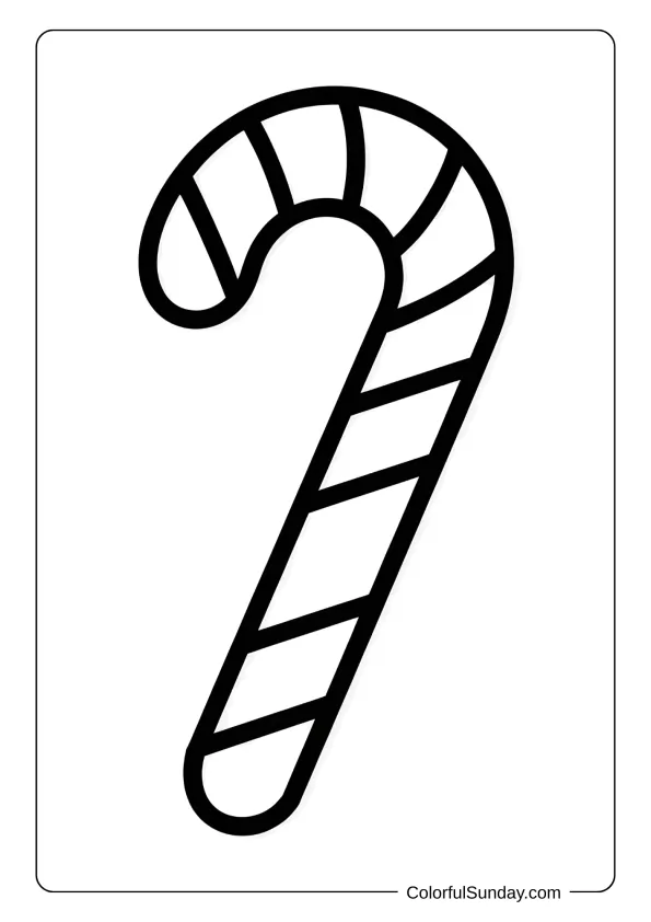 An easy coloring page for kids of a simple candy cane.