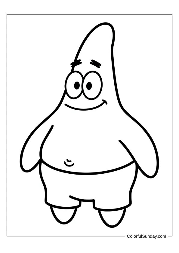 Easy outline of Patrick Star with a simple design for kids coloring page