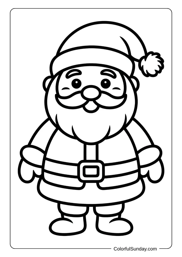 This coloring page features a jolly Santa Claus with rosy cheeks.
