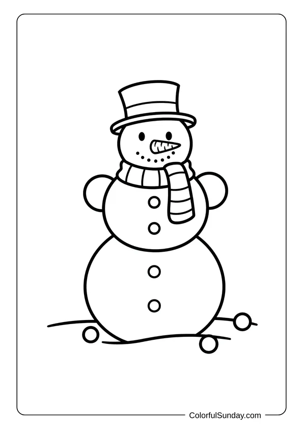 A simple snowman coloring page perfect for young kids with easy basic shapes.