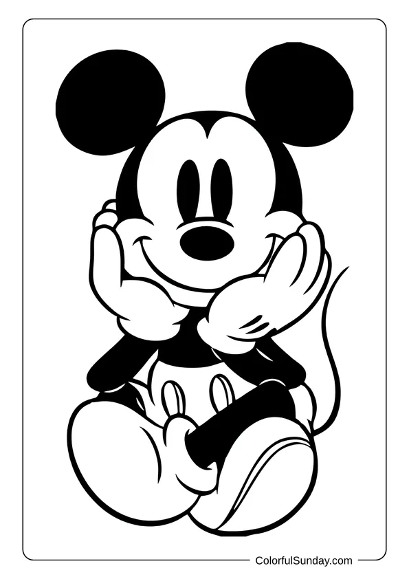 Pikachu From Pokemon Coloring Page A relaxed Mickey Mouse sits cross-legged with a big smile in this coloring page.
