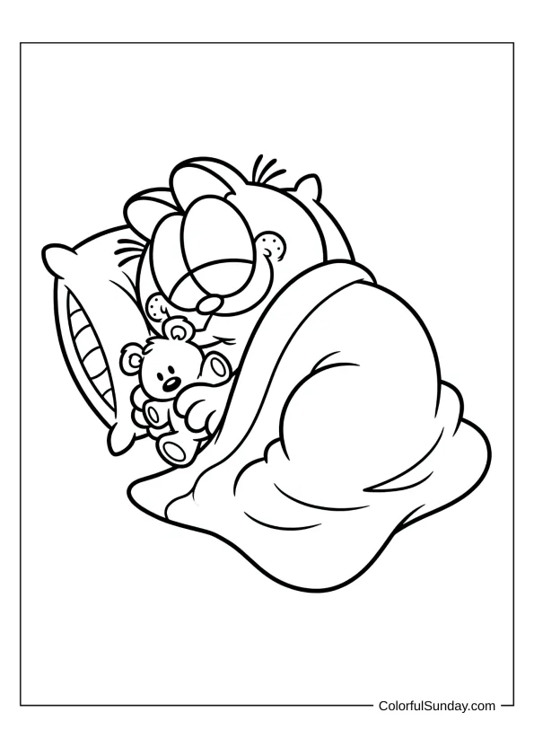 Sleepy Garfield taking a nap with Pookie to color