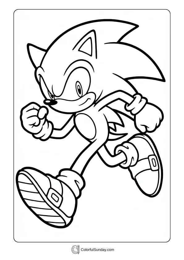 A coloring page for kids of Sonic in running pose coloring page