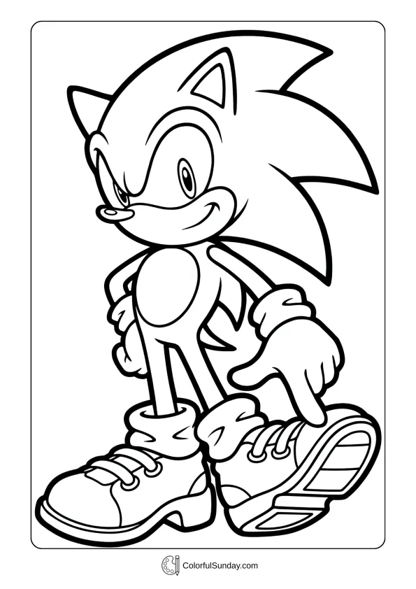 A coloring page of Sonic with big shoes coloring picture