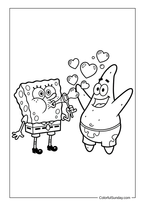 SpongeBob with hearts coloring page