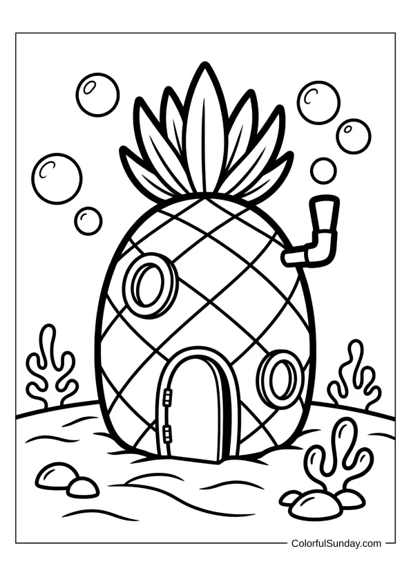 SpongeBob pineapple house with details and windows coloring page