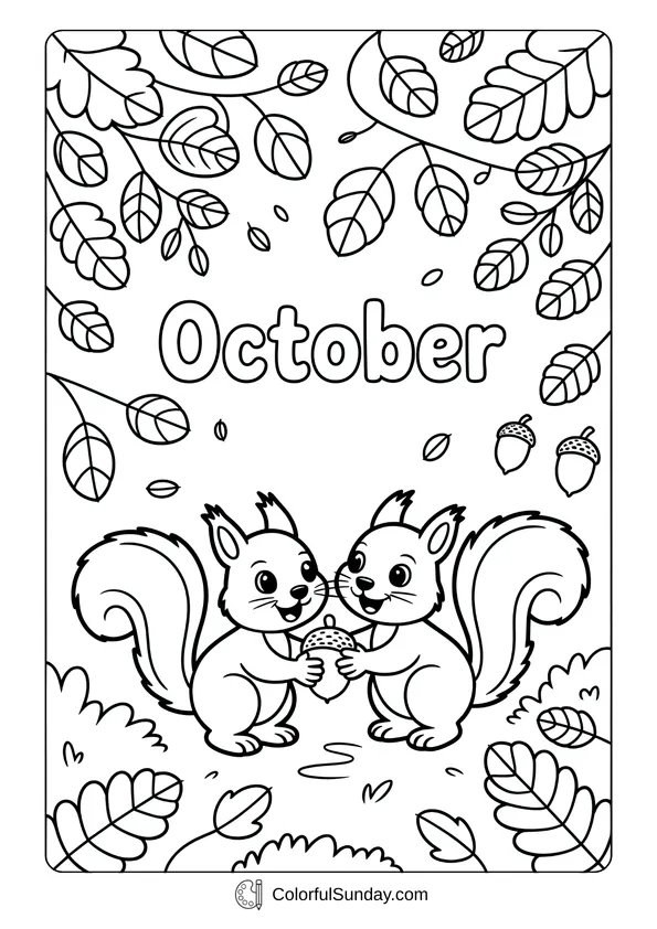 Pokemon Badges And Logo Coloring Page Cute squirrels playing with leaves and acorns in an October woodland coloring page.