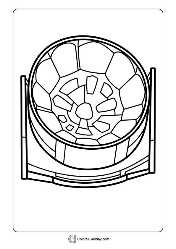Steel pan drum showing segmented playing surface coloring page with intricate geometric pattern divisions