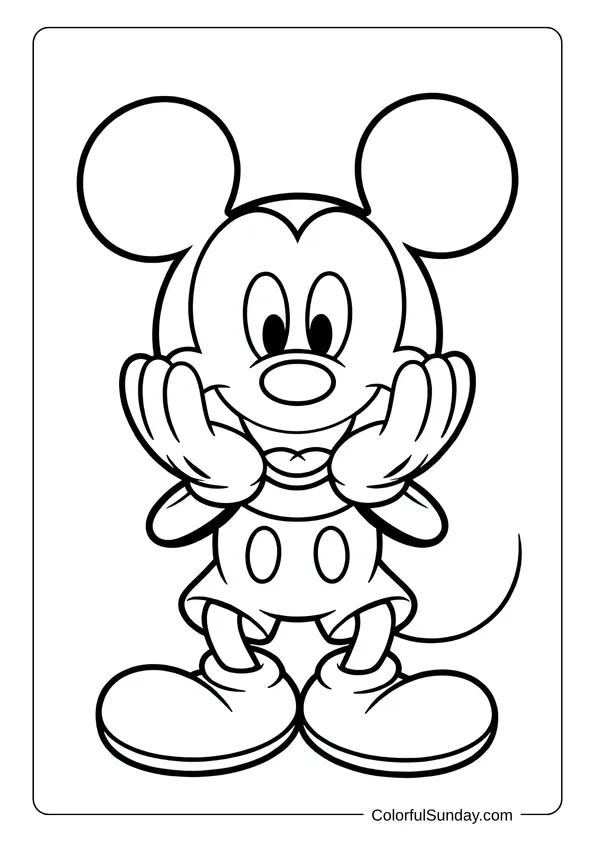 Pikachu From Pokemon Coloring Page Mickey Mouse holding his face in surprise is shown in a fun coloring page.