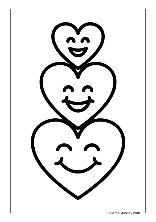 Three hearts outline in a coloring page
