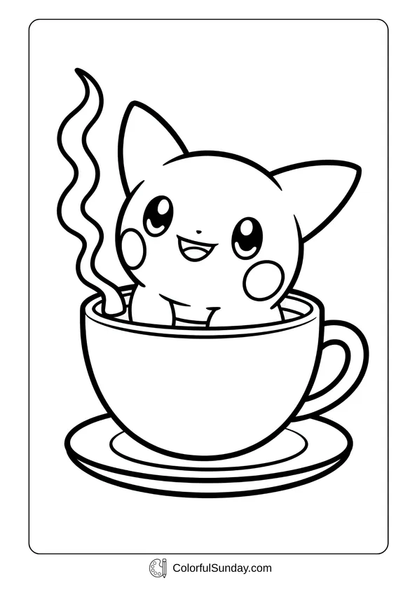 Pokemon Badges And Logo Coloring Page Togepi, the baby Pokémon, sits in a steaming teacup in this cute coloring page.