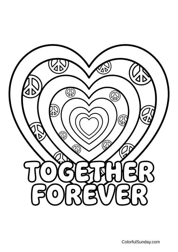Together forever heart design in a coloring page
