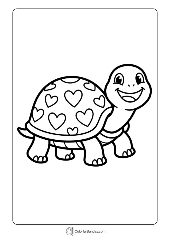 Slow turtle carrying hearts on shell in a Valentine's Day coloring page