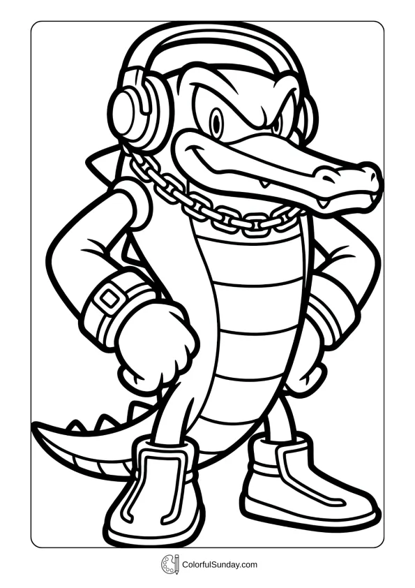 A coloring page of Vector the Crocodile from Sonic coloring page