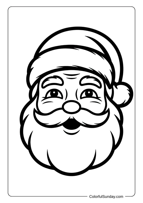 Vintage drawing of Santa Claus’s face with detailed beard and warm eyes, made for a Christmas coloring page.