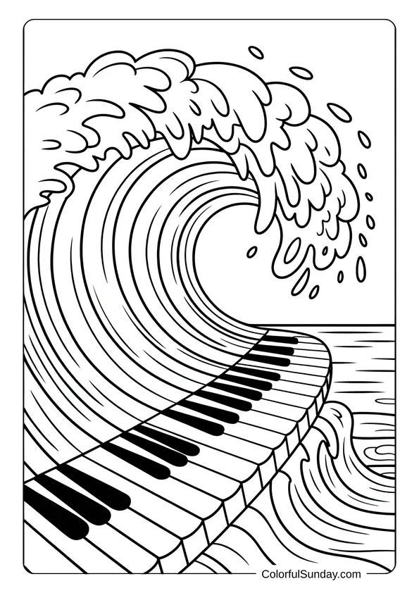 Pokemon Badges And Logo Coloring Page Creative wave made of flowing piano keys, drawn as a coloring page.