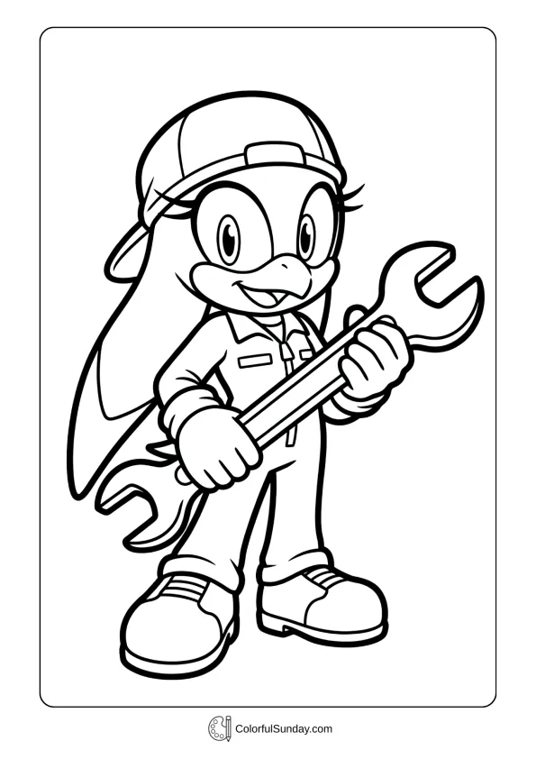 A coloring picture of Wave the Swallow from Sonic holding her trusty wrench tool coloring page
