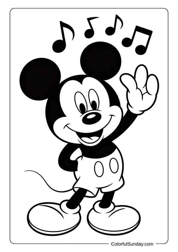 Pokemon Badges And Logo Coloring Page Mickey Mouse whistling happily with musical notes floating around him in this coloring page.
