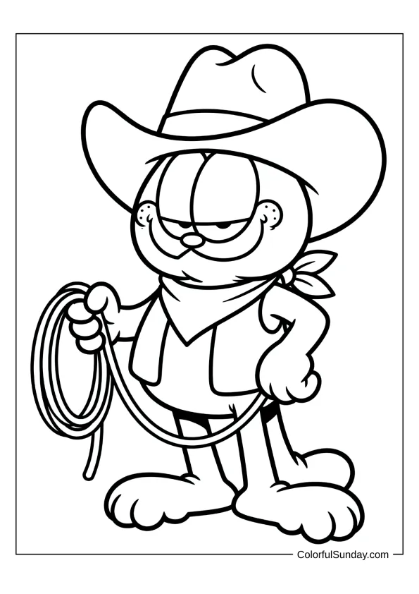 Wild West Cowboy Garfield Coloring Sheet Wild west cowboy Garfield with lasso coloring sheet