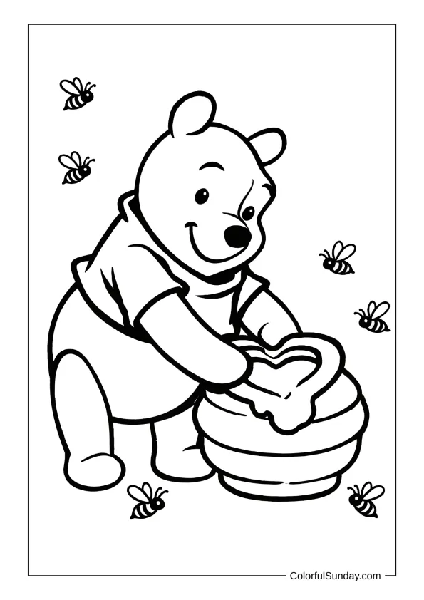 Winnie the Pooh with heart coloring page