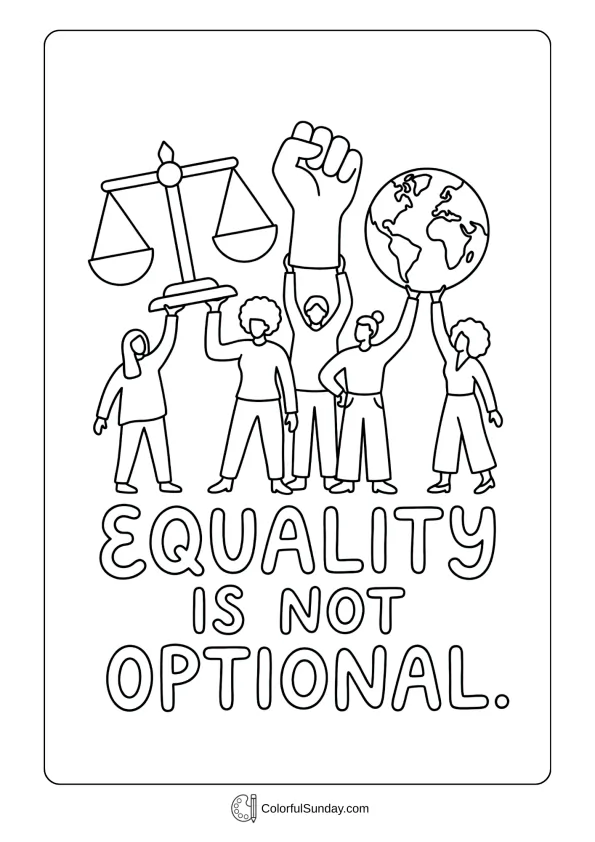 Symbolic equality artwork for Women's Day coloring page showing balance, justice, and unity