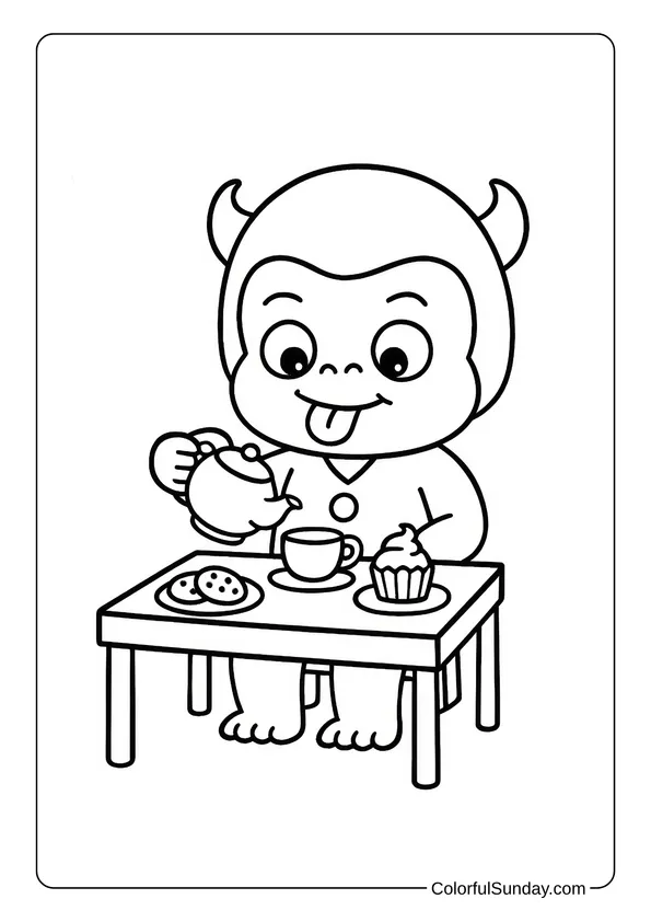 Yaya Has a Tea Party with Friends Coloring Page Yaya coloring page of a cheerful tea party with cookies, cupcakes, and a teapot.
