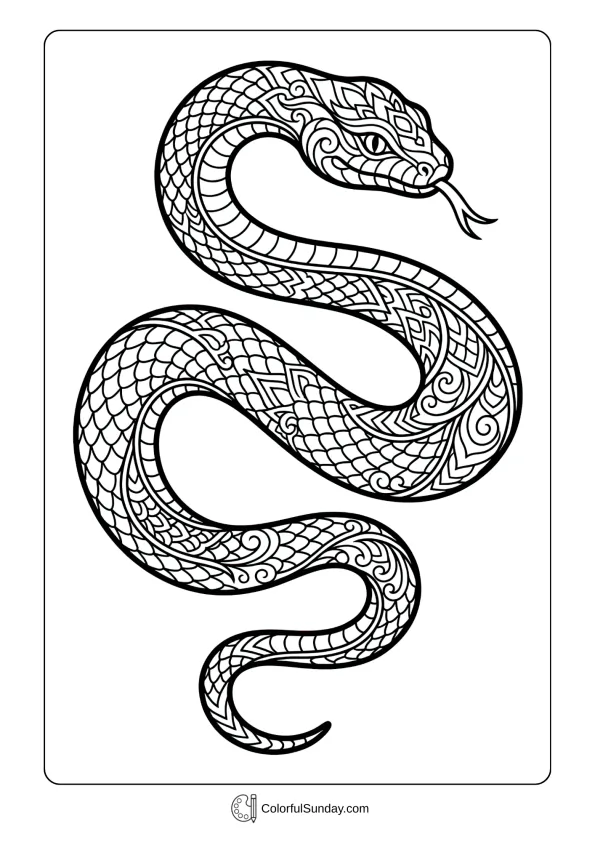 Elegant serpent decorated with patterns for Year of the Snake Chinese New Year coloring page
