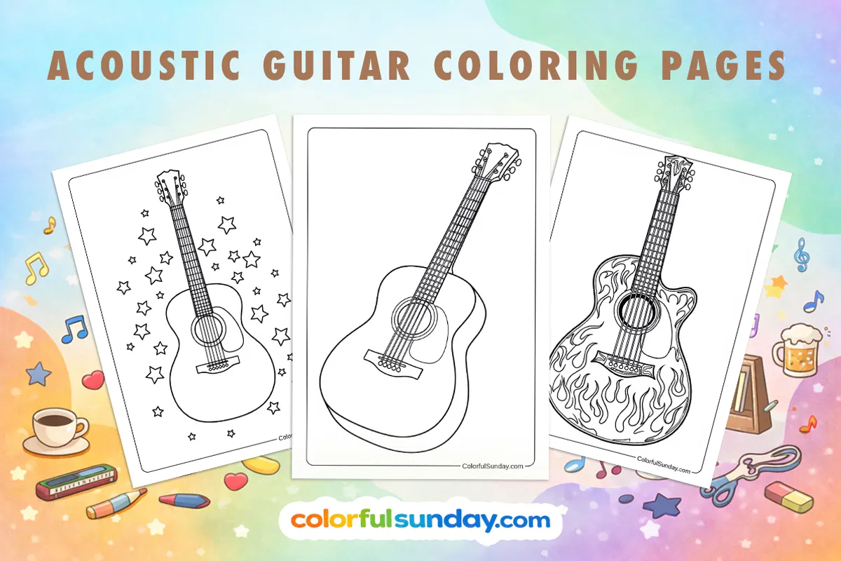 20 Acoustic Guitar Coloring Pages (Free PDF Printables)