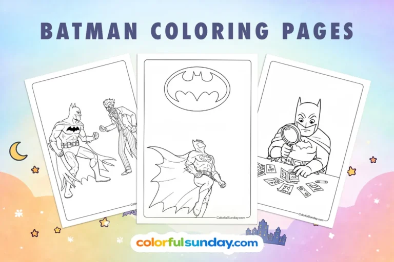 Batman coloring pages featured image displaying three free printables