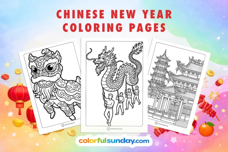 Chinese New Year coloring pages featured image displaying three free printables