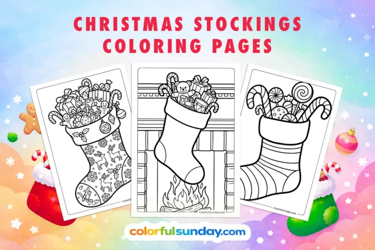 Christmas stocking coloring pages featured image displaying three free printables