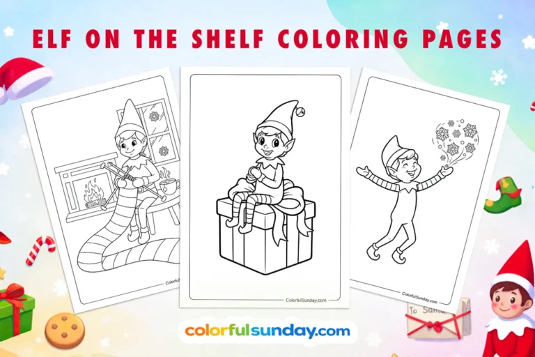 Elf on the Shelf coloring pages featured image displaying three free printables
