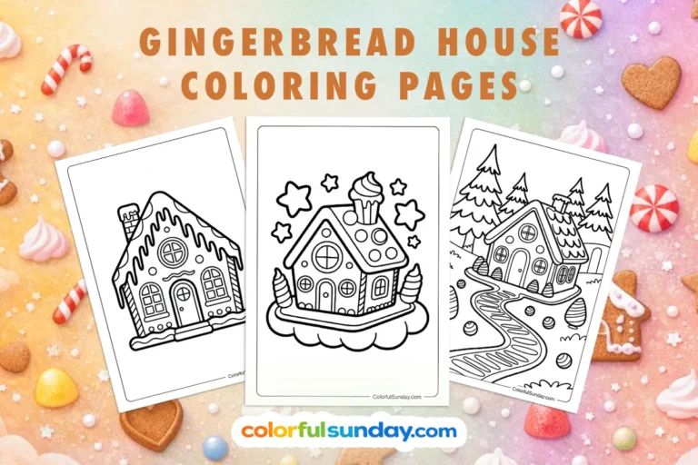 gingerbread house coloring pages featured image displaying three free printables