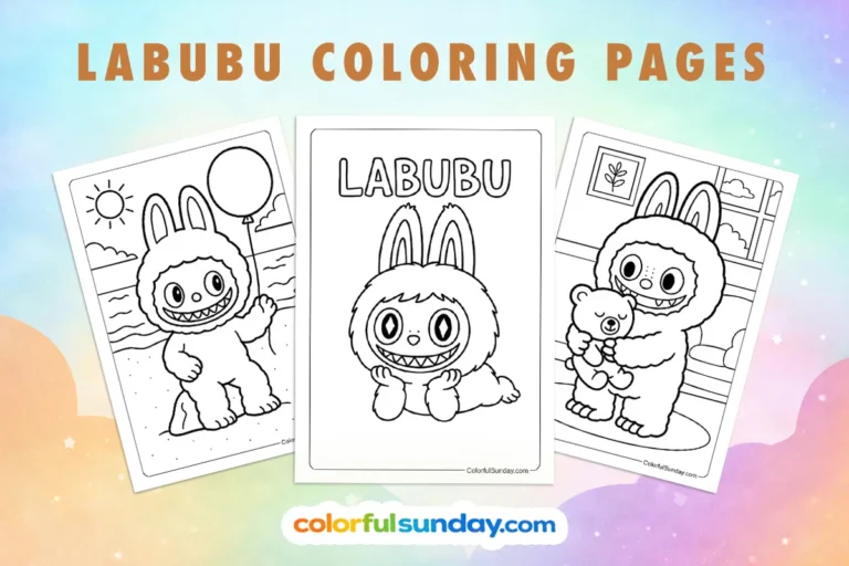 Labubu coloring pages featured image displaying three free printables