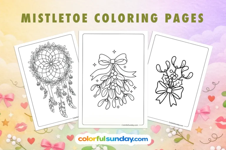 mistletoe coloring pages featured image displaying three free printables