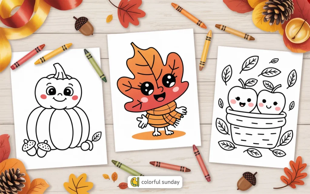 three coloring pages of the month of September