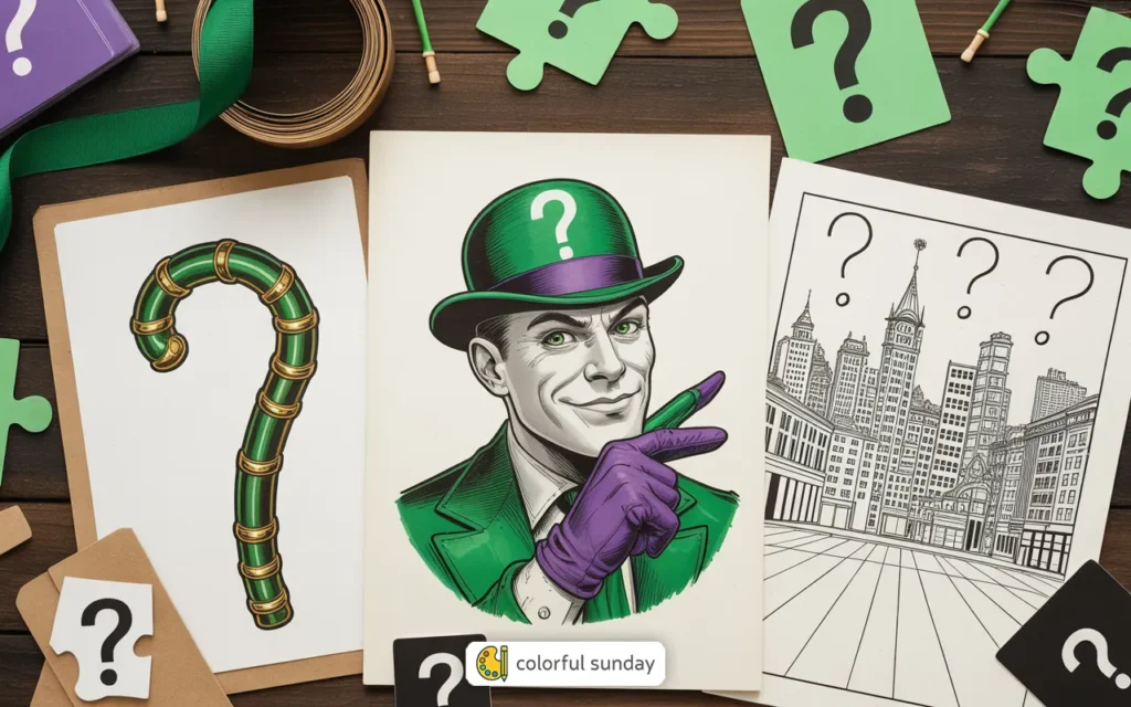 three coloring pages of The Riddler